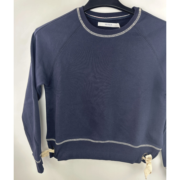 NWT Mersea Frenchie Tie Side Sweatshirt Crewneck Navy Blue Mer Sea Top Size XS - Picture 3 of 13